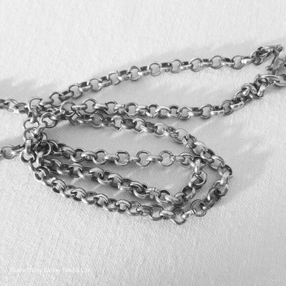 Upcycled Heavy Floral Silver Tone Pendant Necklace Cable Chain Links - Picture 4 of 9
